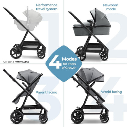 Mompush Baby Stroller, Convertible 2-in-1 with Bassinet Option, Infant Car Seat Compatible, Includes Adapter - Sturdy Full-Size Infant Stroller for Family Adventures