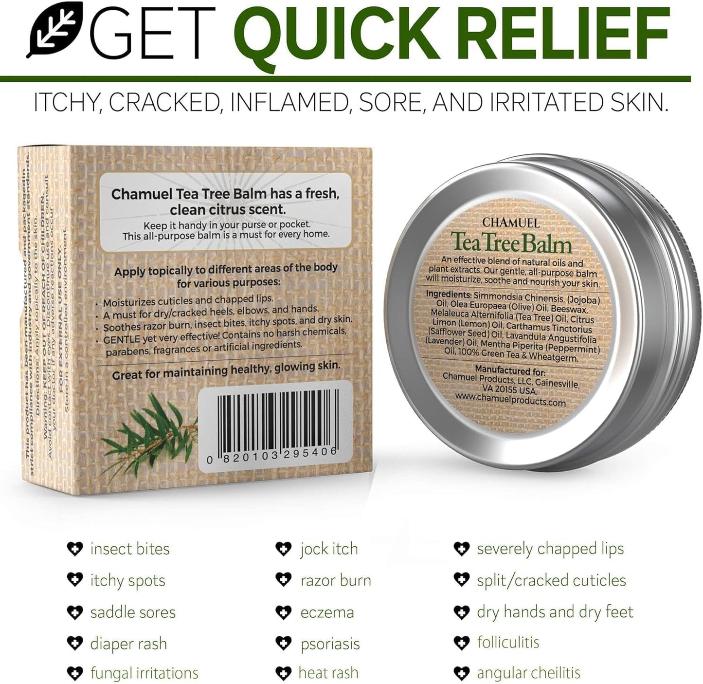 Tea Tree Oil Balm, Itchy Skin Relief for Soothing Rashes, Jock Itch, Athlete’s Foot, Folliculitis, Bug Bites. Natural Formula for Dry Sensitive Skin | Safe for All Ages 1pack
