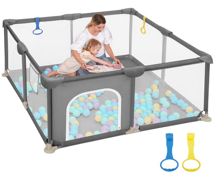 Dripex Baby Playpen, 47"x47" Small Playpen for Babies, Enhanced Safety Baby Play Yard for Indoor & Outdoor, Infant Play Pen with Soft Breathable Visible Mesh, Anti-Fall Design & Easy Setup, Grey