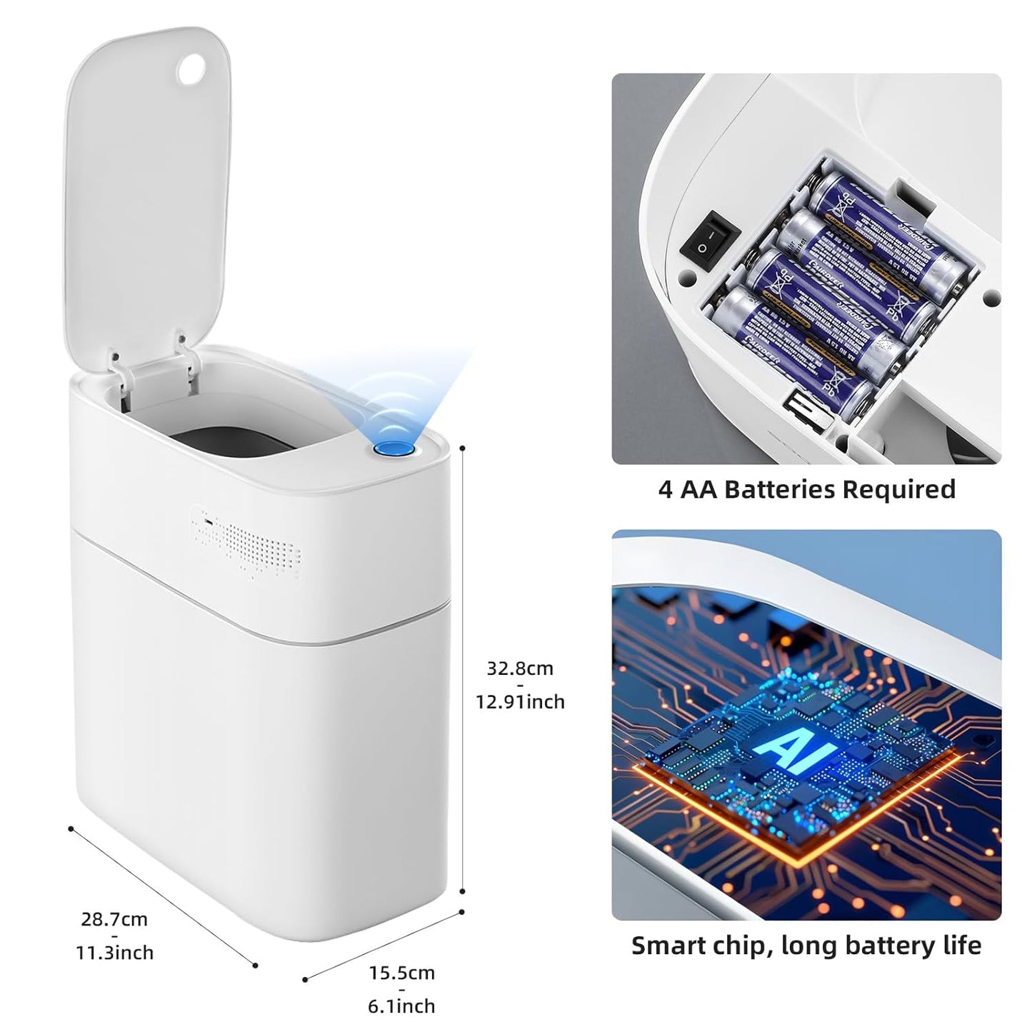 JUDRDO 3.5 Gallon Slim Automatic Trash Can for Bathroom,Touchless Diaper Trash Can with Trash Bag Auto-adsorption Technology,Motion Sensor Diaper Garbage Bins for Bedroom Office Kitchen Toilet