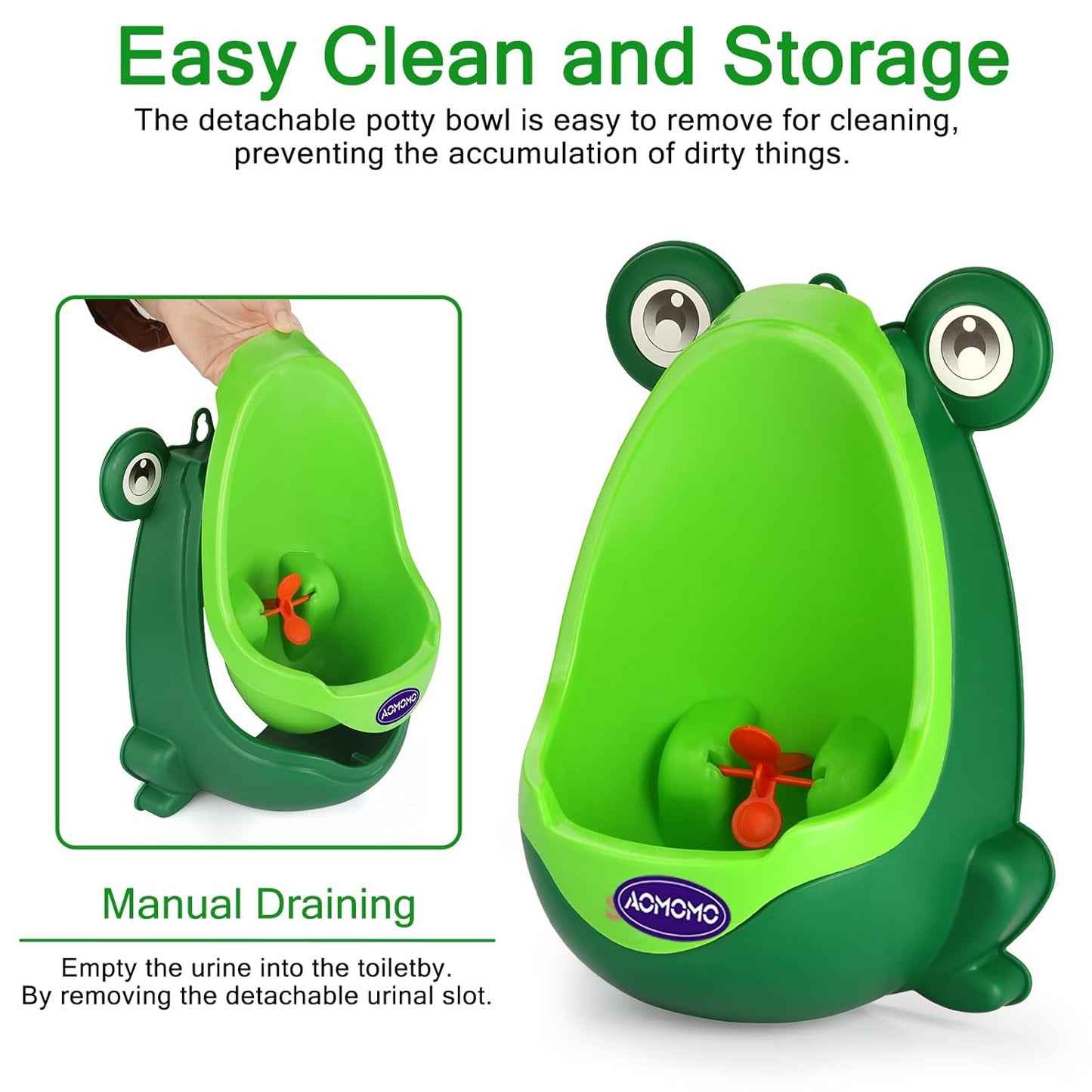 Frog Pee Training Urinal, Cute Frog Potty Training Urinal for Toddler Boys with Funny Aiming Target, Green Toilet Trainer (Green)