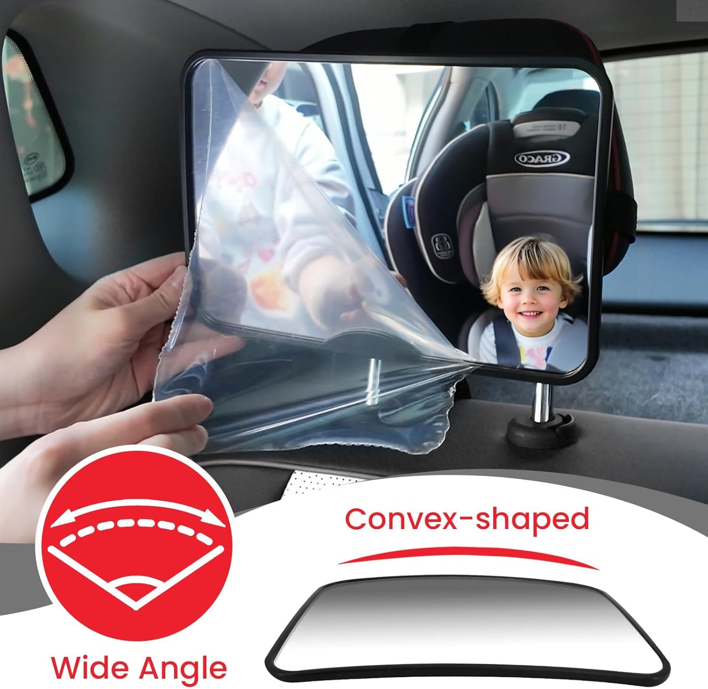 Baby Car Mirror, Safety Car Seat Mirror for Rear Facing Infant, Clear Wide View, Easily Observe the Baby Move, Secure, Shatterproof, Easy Install, Perfect (Black)
