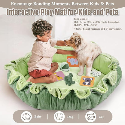 5-in-1 Plush Baby Play Gym, Activity Mat with Convertible Gym, Baby Gym 6 Sensory Toys, Play Center for Newborn to Toddler, Green