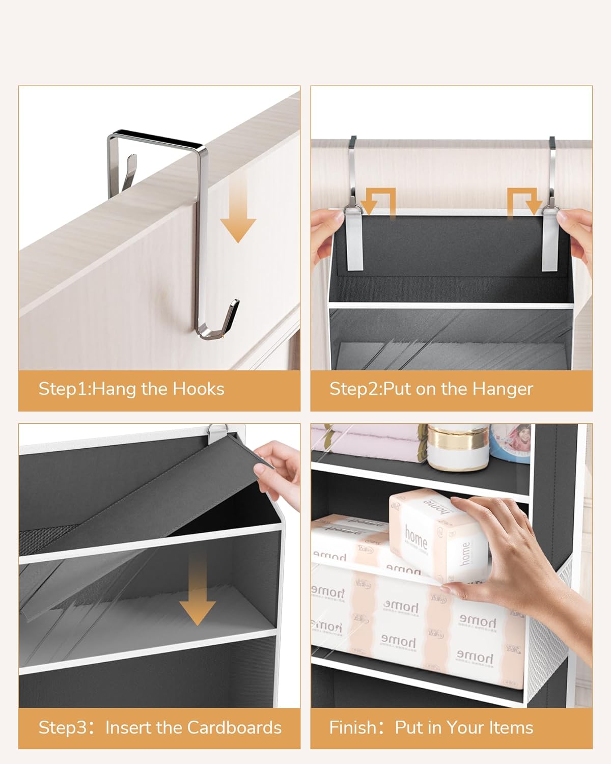ULG Over The Door Organizer with 6 Large Pockets 12 Side Pockets, 50lbs Weight Capacity Door Hanging Organizer for Bedroom, Bathroom, Pantry, Nursery Storage, Beige