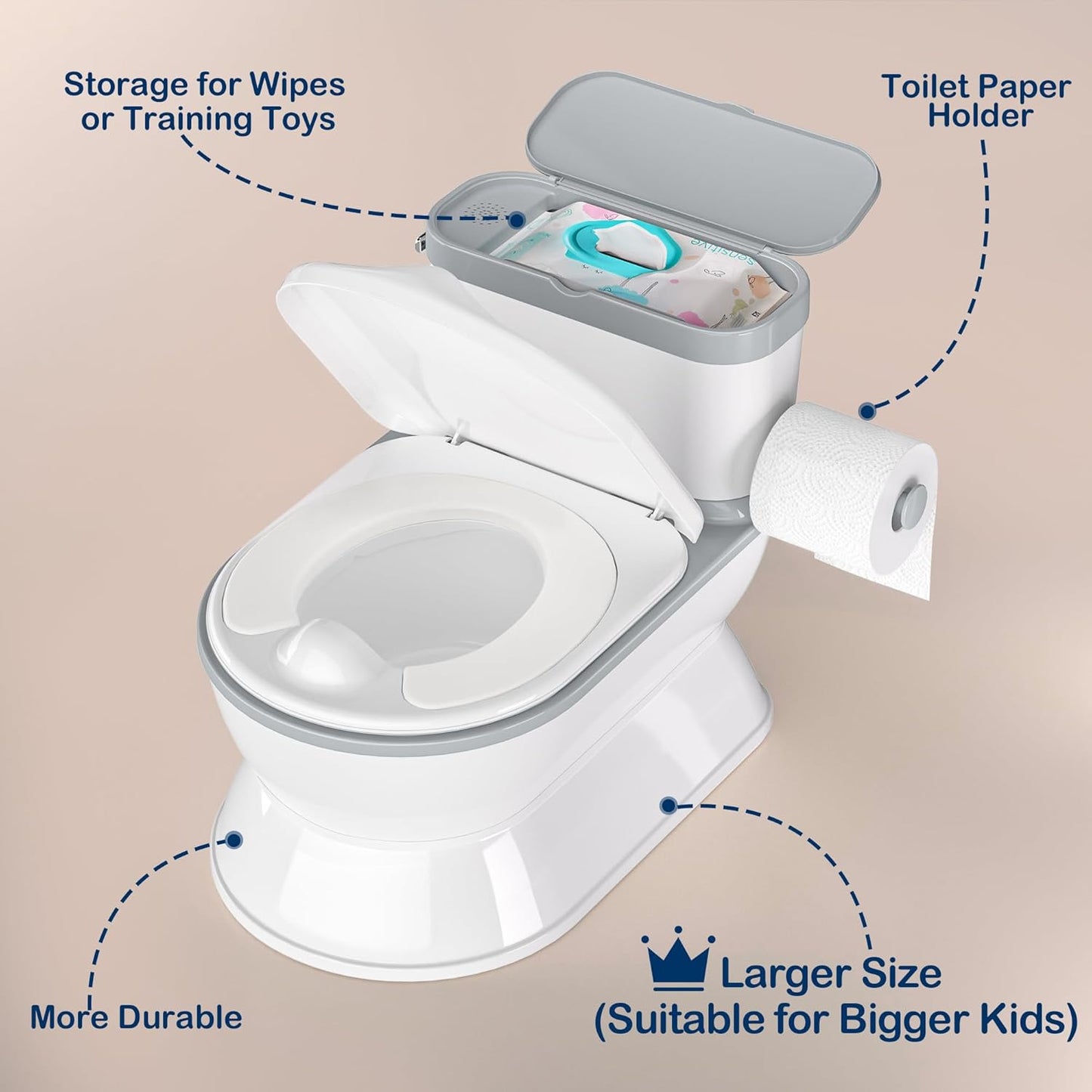 CheerTry 2-in-1 Toddler Potty Training Toilet - Larger Potty Chair & Detachable Training Seat for Boys & Girls Ages 1-3 with Flushing Sound, Wipes Storage, Toilet Paper Holder - Pink