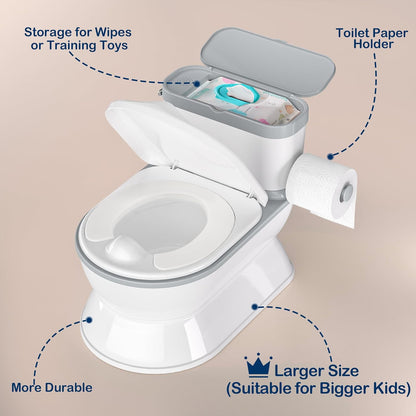 CheerTry 2-in-1 Toddler Potty Training Toilet - Larger Potty Chair & Detachable Training Seat for Boys & Girls Ages 1-3 with Flushing Sound, Wipes Storage, Toilet Paper Holder - Pink