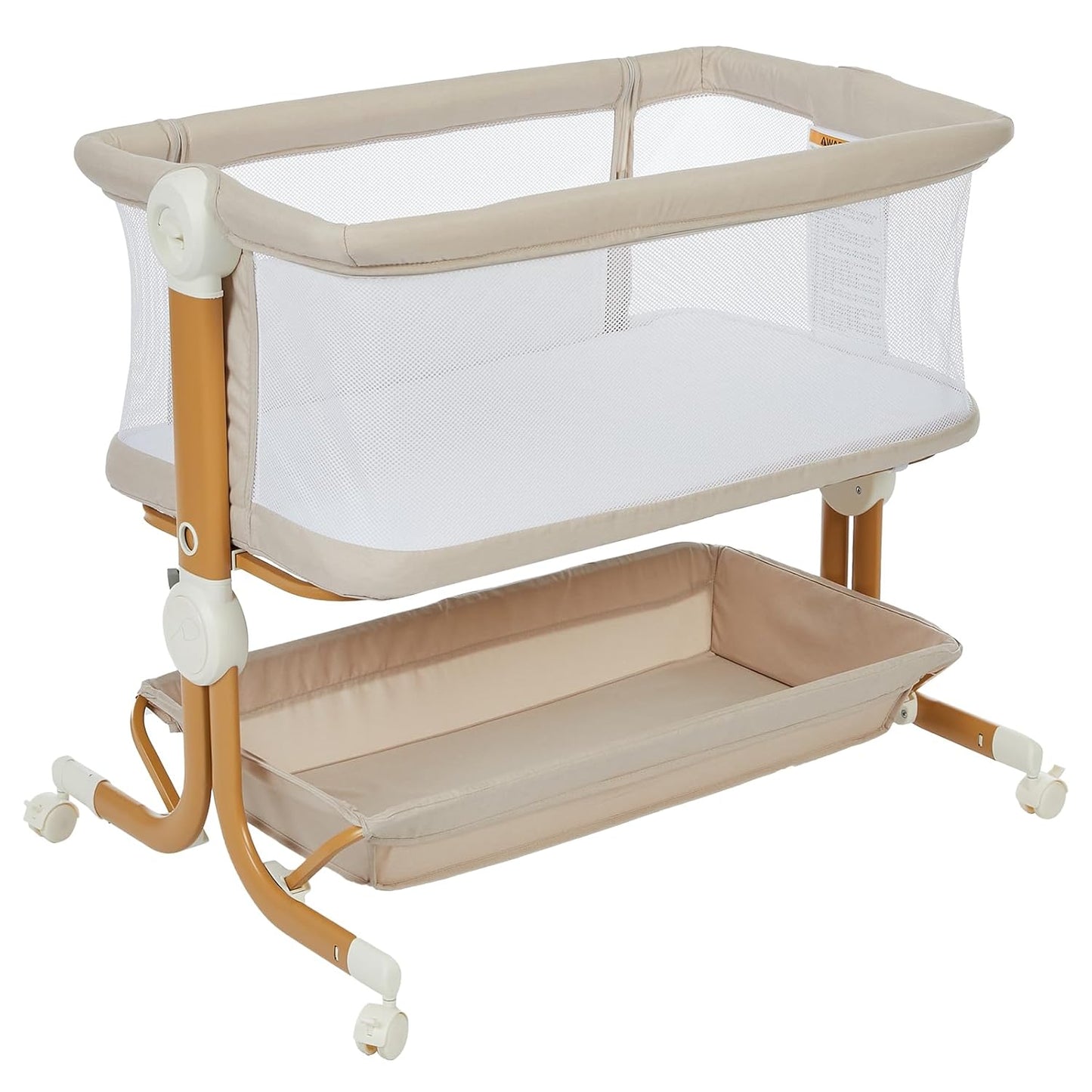 Garvee 3-in-1 Baby Bassinet, Bedside Sleeper for Newborn, 6 Height Adjustable, Full Mesh Breathable Side, Lockable Wheels, Large Storage, Portable Rocking Crib for Night Feeding, ASTM & CPC Certified