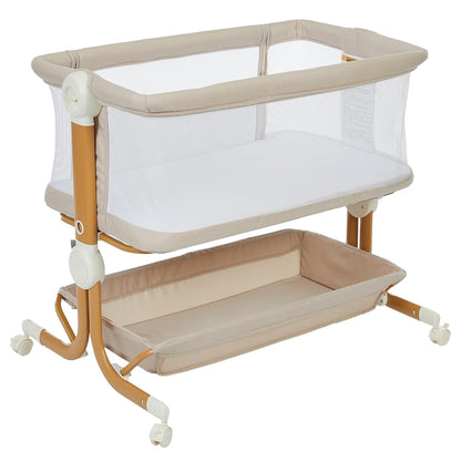 Garvee 3-in-1 Baby Bassinet, Bedside Sleeper for Newborn, 6 Height Adjustable, Full Mesh Breathable Side, Lockable Wheels, Large Storage, Portable Rocking Crib for Night Feeding, ASTM & CPC Certified