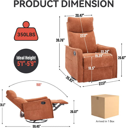Swivel Rocker Recliner Chair for Adults, Nursery Rocking Chair with Heat and Massage, Glider Reclining Chair for Small Space Living Room Bedroom, Faux Leather Black