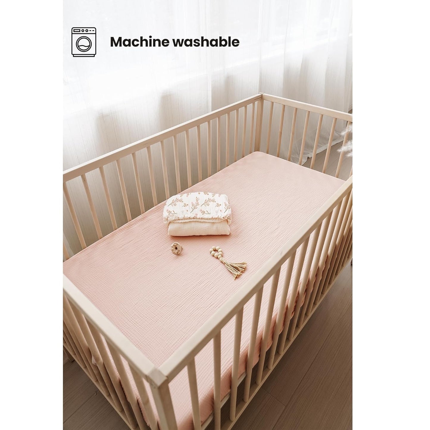 Konssy Muslin Mini Crib Sheets, 100% Soft Cotton Pack and Play Sheets for Pack N Play Mattress, Playard Baby Crib Sheets for Baby Girls (Floral, Pink)