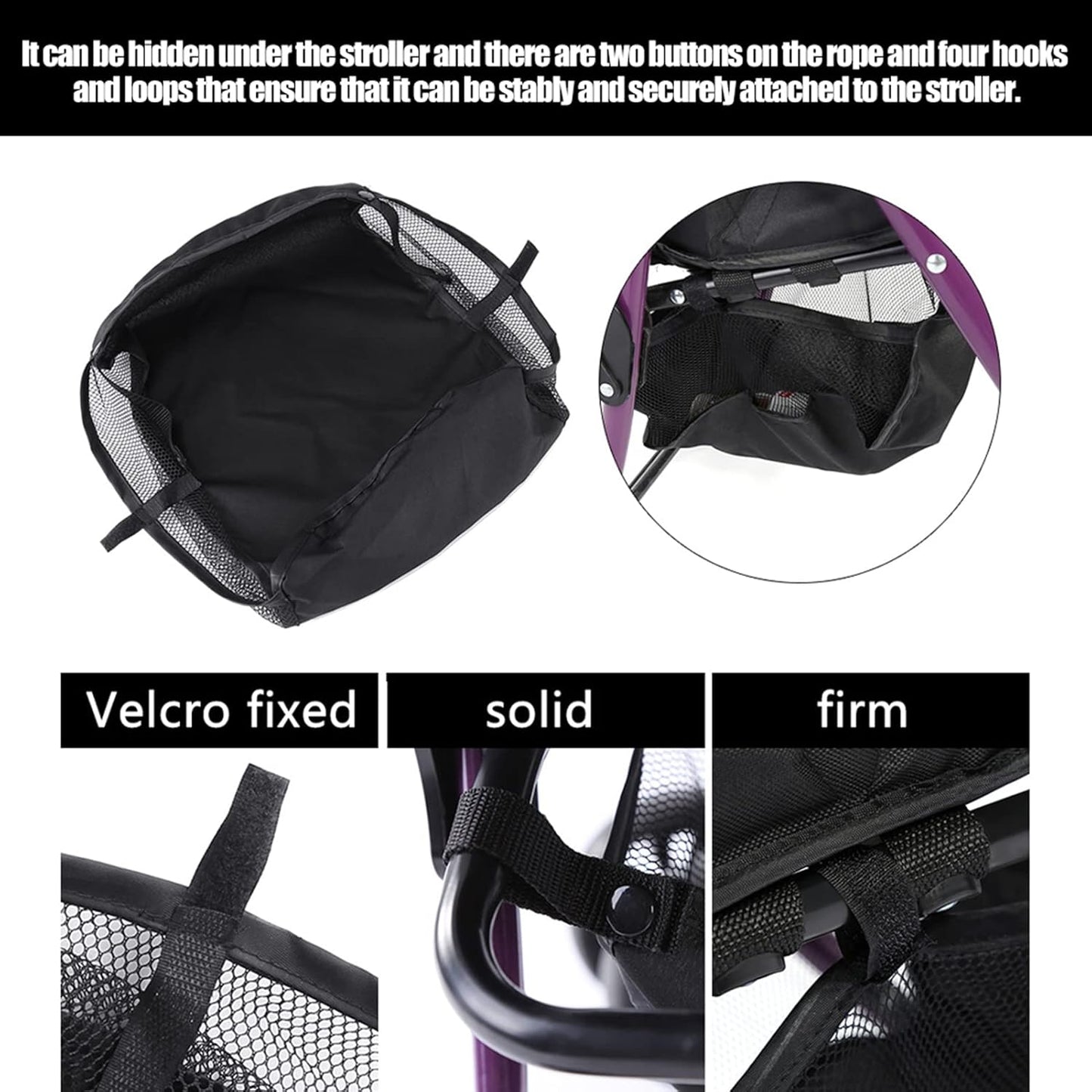Stroller Organizer, Stroller Basket,Baby Stroller Pram Bottom Basket Pushchair Buggy Shopping Storage Case Organizer Bag Storage Basket Bottles and Diapers Caddy Accessories