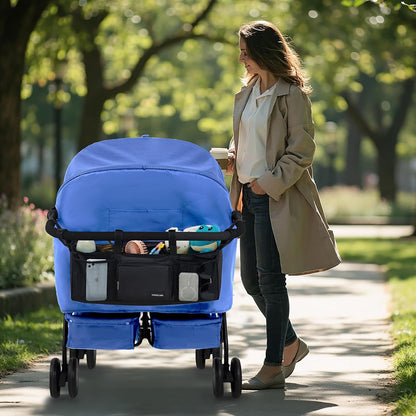 Double Stroller Organizer Universal with 2 Insulated Cup Holders & Cooler Bag, Large Storage Parent Console for Bob Duallie, Baby Jogger City Mini GT2