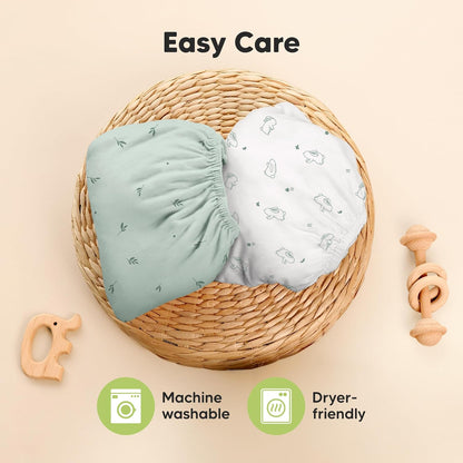 2-Pack Waterproof Pack and Play Sheets, Mini Crib Sheets Fitted for Boy, Girl - 38 x 26 Viscose from Bamboo Pack N Play Mattress Sheets for Graco, Toddler Playard Baby Crib Sheets Neutral (Blue Flax) - Colors B