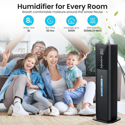 Humidifiers Large Room Bedroom with 7 Colors Light,Honovos 8L 2.1Gal Quiet Ultrasonic Cool Mist Topfill Humidifier with 360° Nozzle 3 Speed Humidistat Essential Oil Tray for Baby Home Plant Yoga Sleep