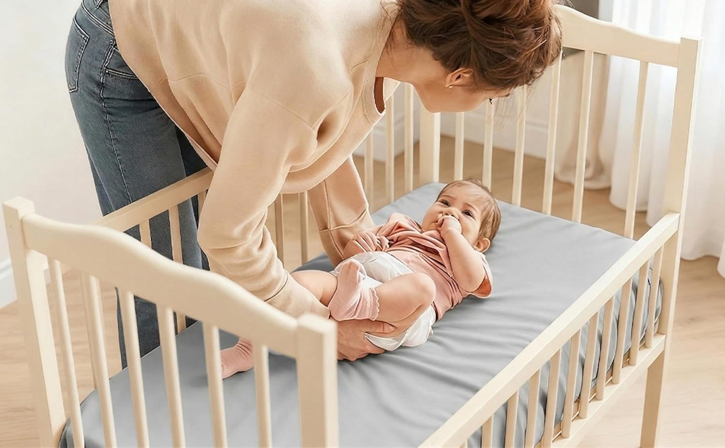 4 Pack Bassinet Sheets (19" x 33"), Compatible with Baby Delight, BabyBond, Dream On Me and Most Rectangle Bedside Sleeper Bassinet Mattress, Soft and Skin-Friendly, Mint Green and Color Rainbow