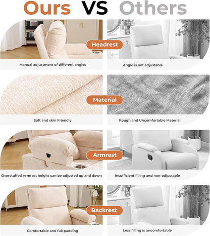 Rocking Chair Nursery with Adjustable Armrests, Electric Glider Recliner Nursing Chair for Breastfeeding, Power Swivel Recliner Chairs with Massage and Heat, Adjustable Headrest , FSC Certified, White