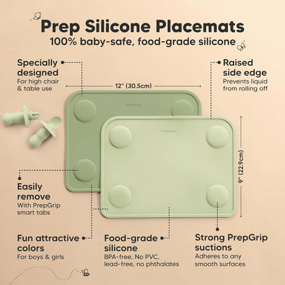 KeaBabies 2pk Silicone Placemats for Toddlers, Kids - 12x9 Non Slip Suction Baby Silicone Placemat for Restaurants, Dining Table,Travel, Easy to Clean, Food Grade/BPA-Free,Small Baby Table Mat(Slate)