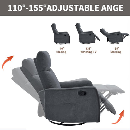 Swivel Rocker Recliner Chair for Adults, Nursery Rocking Chair with Heat and Massage, Glider Reclining Chair for Small Space Living Room Bedroom, Faux Leather Black