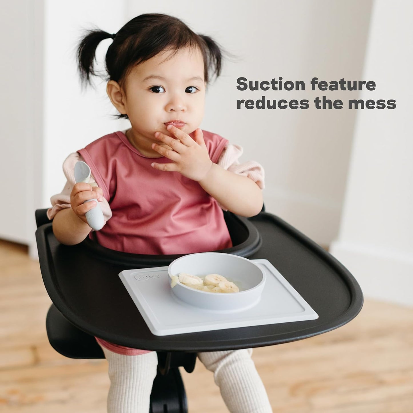 ezpz Mini Bowl (Pewter) - 12 Months+ - 100% Silicone Suction Placemat + Bowl for Toddlers - Comes with a Reusable Travel Bag