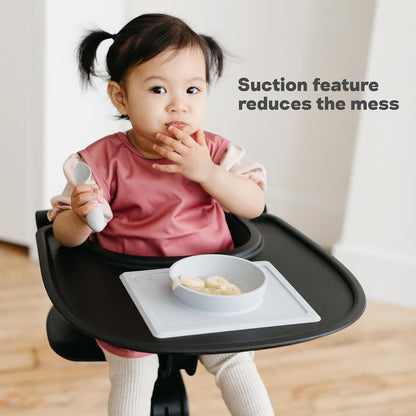 ezpz Mini Bowl (Pewter) - 12 Months+ - 100% Silicone Suction Placemat + Bowl for Toddlers - Comes with a Reusable Travel Bag