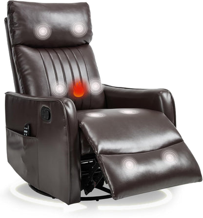 cinkehome Swivel Rocker Recliner, Glider Rocker Recliner Chair for Nursery, Manual Reclining Chair with Heated Massage, Small Spaces, Living Room, Khaki Chenille
