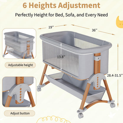 5-in-1 Baby Bassinet Bedside Sleeper with Swing Tube Converts to Cradle, Baby Crib with Mattress, Detachable Diaper Changer, Mosquito Net and Toy - Black