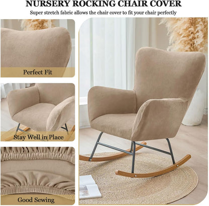 Levoberg Nursery Rocking Chair Cover Velvet Rocker Glider Chairs Cover Slipcovers Stretch Rocking Accent Chair Cover Recliner Armchair Slipcover for Nursery Living Room Bedroom Office Camel