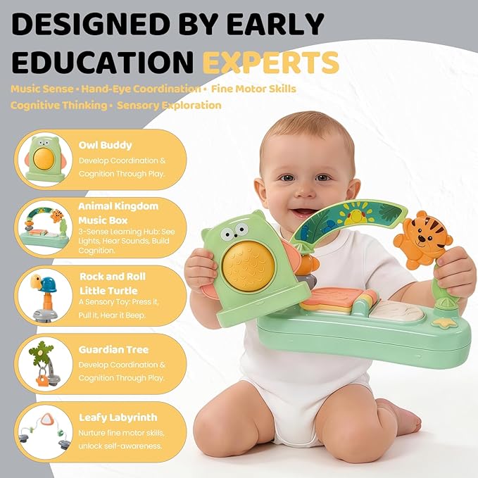 Time Followers® 6-in-1 Baby Activity Center | 4 Stage Montessori-Inspired Toys | Grow Stationary Standing Toddler Table | Jumpers & Bouncers | Must Have for Boy & Girl 6, 12, 24+ Month Old (Grey)