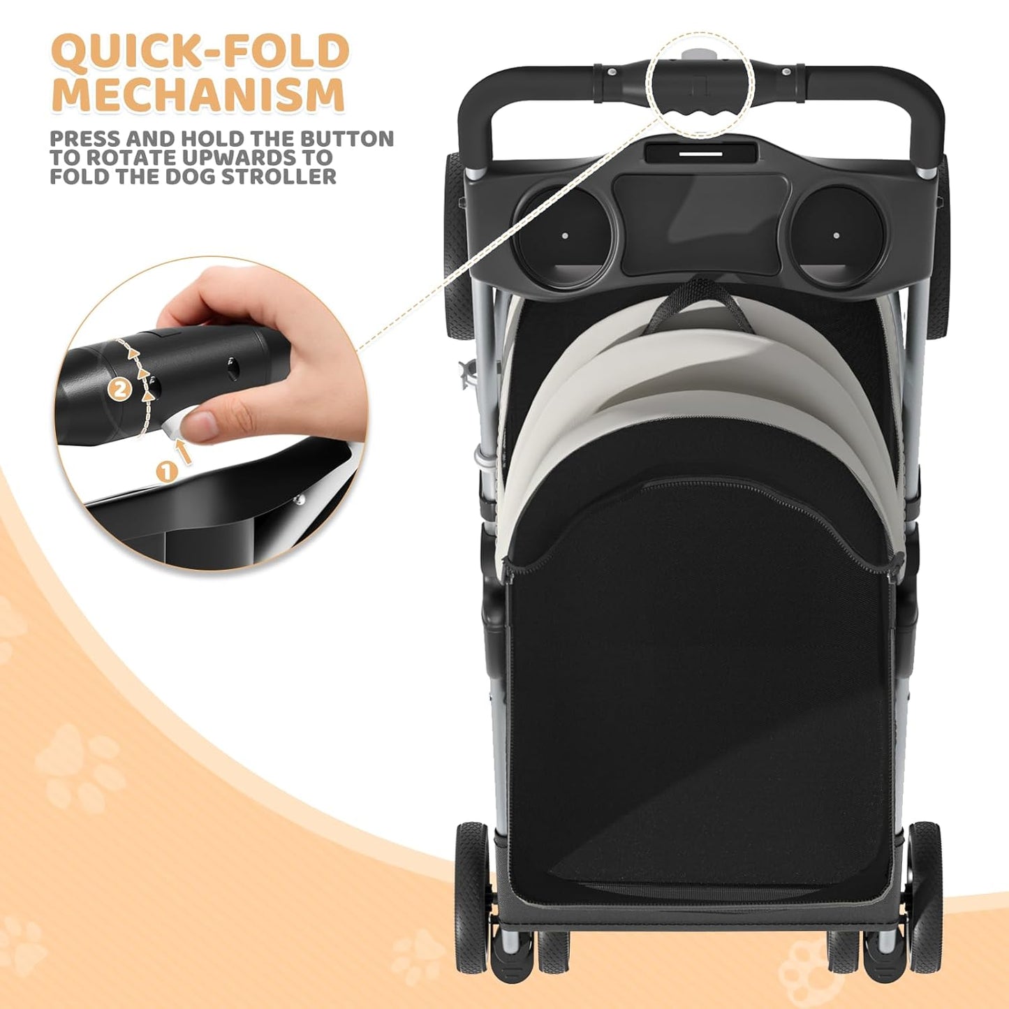 Magshion Compact Pet Stroller for Small-Medium Dogs/Cats up to 22lbs, 4-Wheel Lightweight Umbrella Shaped Portable Puppy Travel Jogger with Breathable Mesh, Cup Holder & Rear Storage, Black