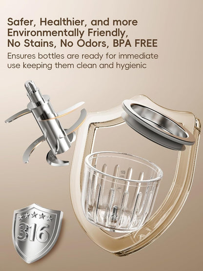 Glass Baby Food Maker Steamer and Blender,One Step Auto Baby Food Processor Puree Maker Grinder Mills,Glass Bowl with 316 Stainless Steel Blades,Auto Cooking,Self Clean,Timer,BPA-Free