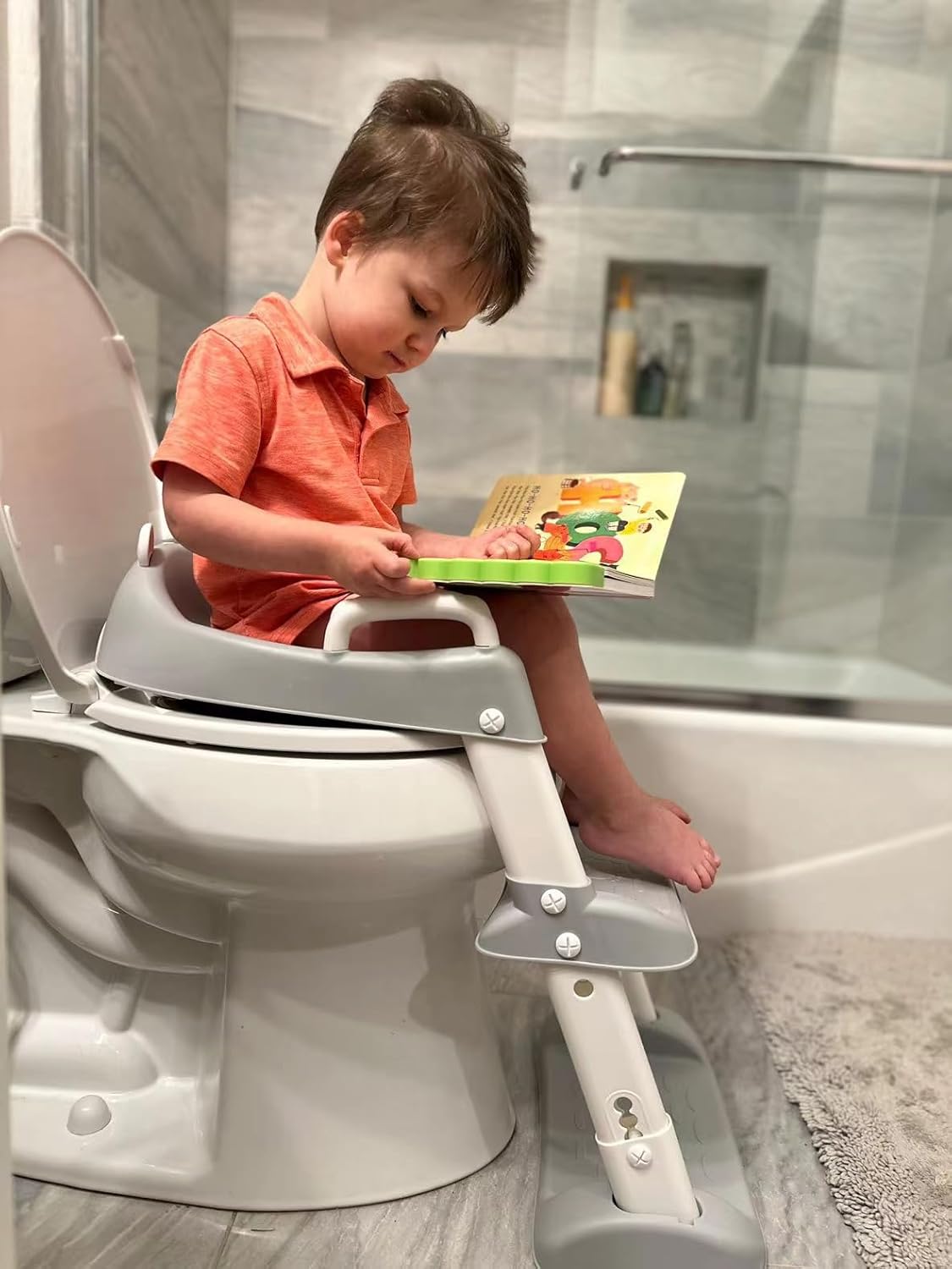 PandaEar Toilet Potty Training Seat with Step Stool Ladder, Comfortable Safe Potty Seat with Anti-Slip Pads Ladder for Kids Boys Girls Toddlers (Grey)