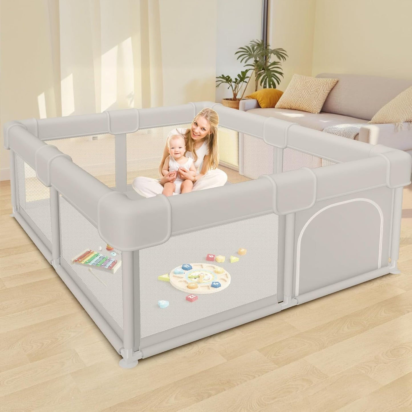 besuhot Baby Playpen Extra Large Play Yard 74" x 50" Playpen for Babies and Toddlers with Anti-Slip Suckers and Zipper Gate, Safety Baby Activity Center for Indoor & Outdoor