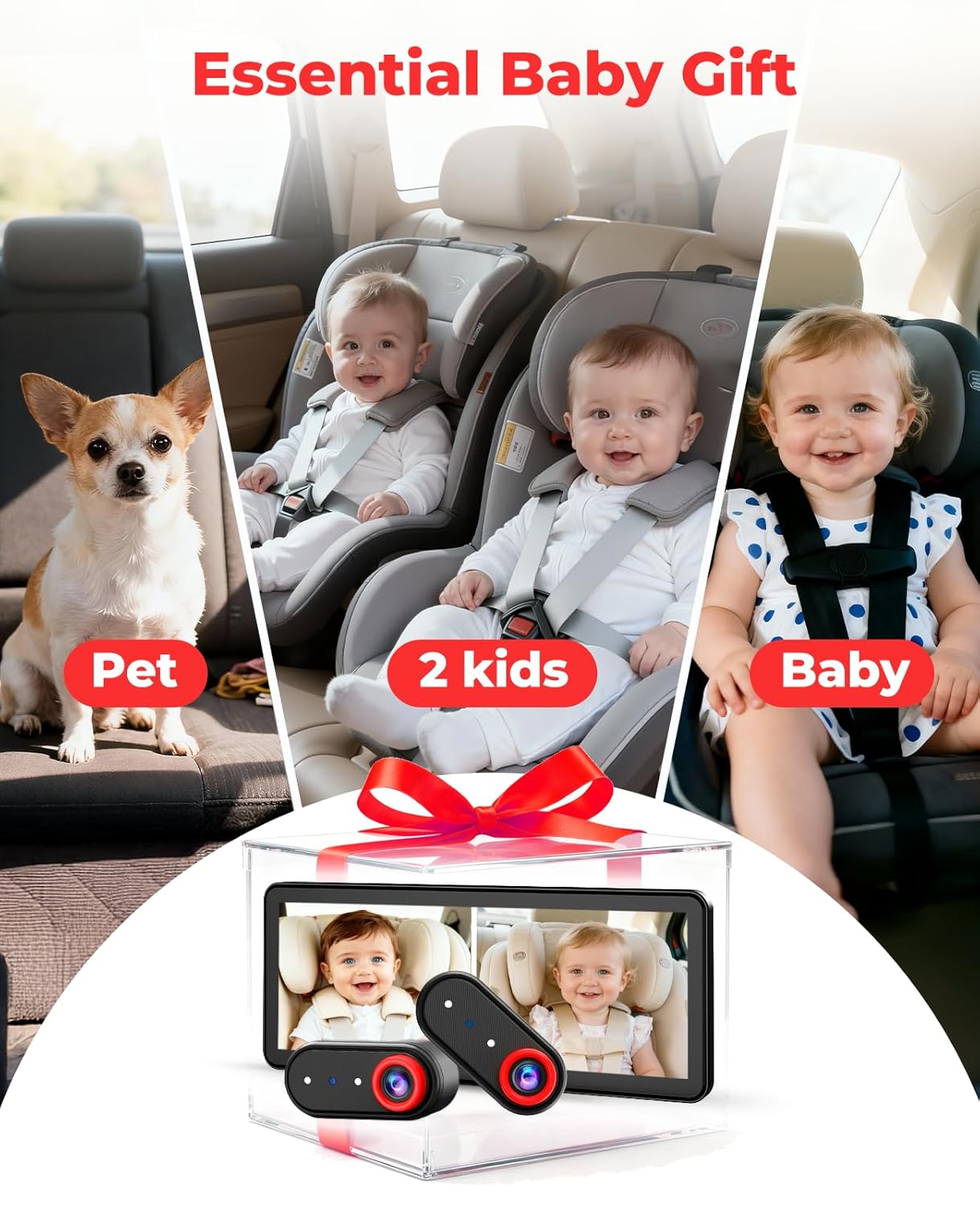 LUCKVIEW BM5PRO 7.2" Dual Camera Baby Monitor, 1080P HD Display for 2 Kids, Night Vision, Easy Install Car Baby Monitor, Ideal Gift, Rear Seat Safety for Babies & Pets