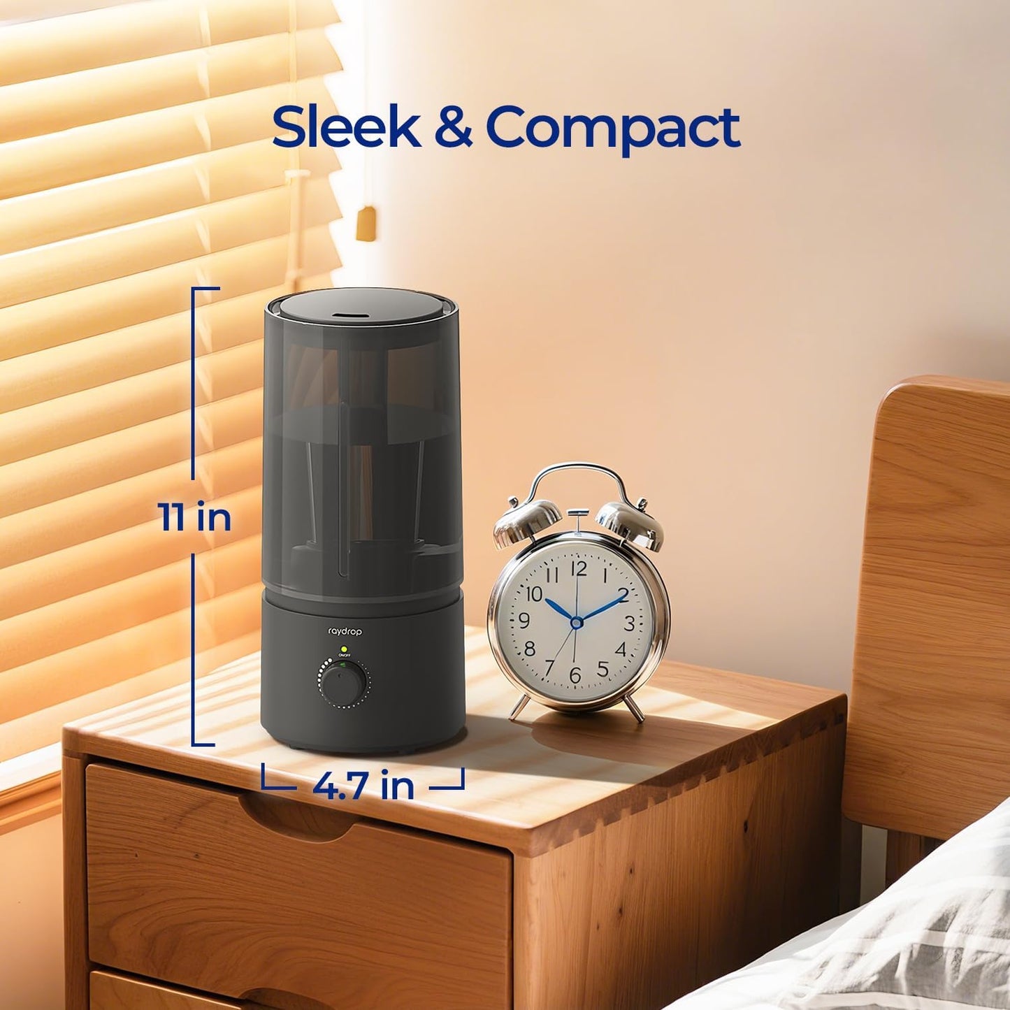 raydrop Cool Mist Humidifiers for Home Babies, 1.70 L Quiet and Small Ultrasonic Humidifier for Bedroom Nightstand, Space Saving, Auto Shut Off - (0.45 Gallon, US 110 V)