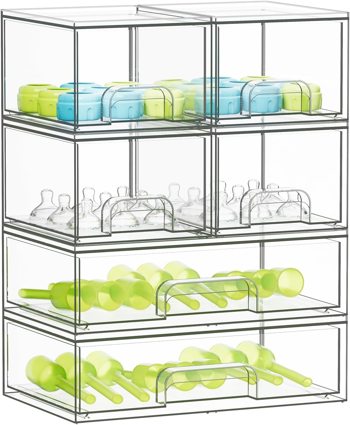 SpaceAid Bottle Storage Organizer Baby - Acrylic Bottles Station Organizer Container, Stackable Clear Drawers for Countertop, Vanity, Bathroom, Cabinet, Pantry Organization, 5 Pack, 2S2M1L, 15.4" H