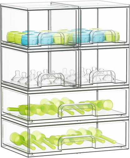 SpaceAid Bottle Storage Organizer Baby - Acrylic Bottles Station Organizer Container, Stackable Clear Drawers for Countertop, Vanity, Bathroom, Cabinet, Pantry Organization, 5 Pack, 2S2M1L, 15.4" H