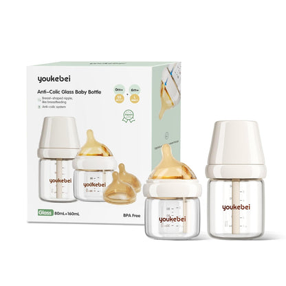 Small Glass Baby Bottle for Newborn Breastfeeding Babies, Preemie & Extra Slow Flow Nipples (SS), Anti-Colic, Breast-Like, 0 Months+, 3 oz, 2 Pack