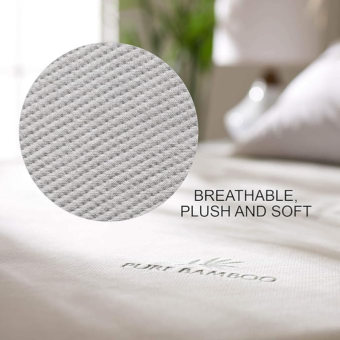 Full Mattress Protector by PURE BAMBOO, Waterproof - Viscose Derived from Bamboo, Breathable, Noiseless Mattress Cover Protects Against Moisture, Spills, Stains (Full)