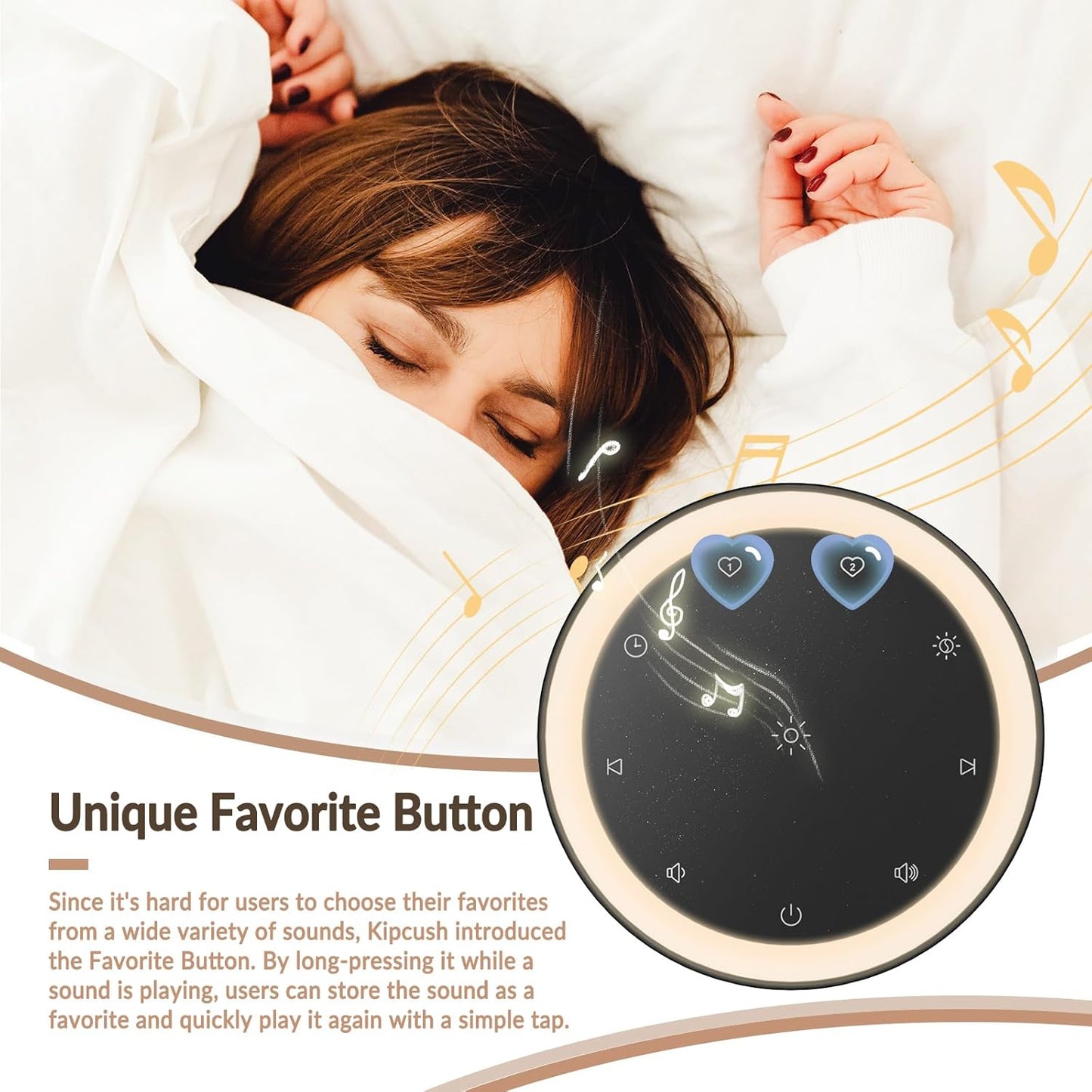 Kipcush White Noise Machine for Sleeping, 20 Soothing Sounds Including White Pink Brown Noise, Fan and Nature, Custom Shortcut Buttons, Dimmable Night Light, 8 Hour Timer, USB Powered