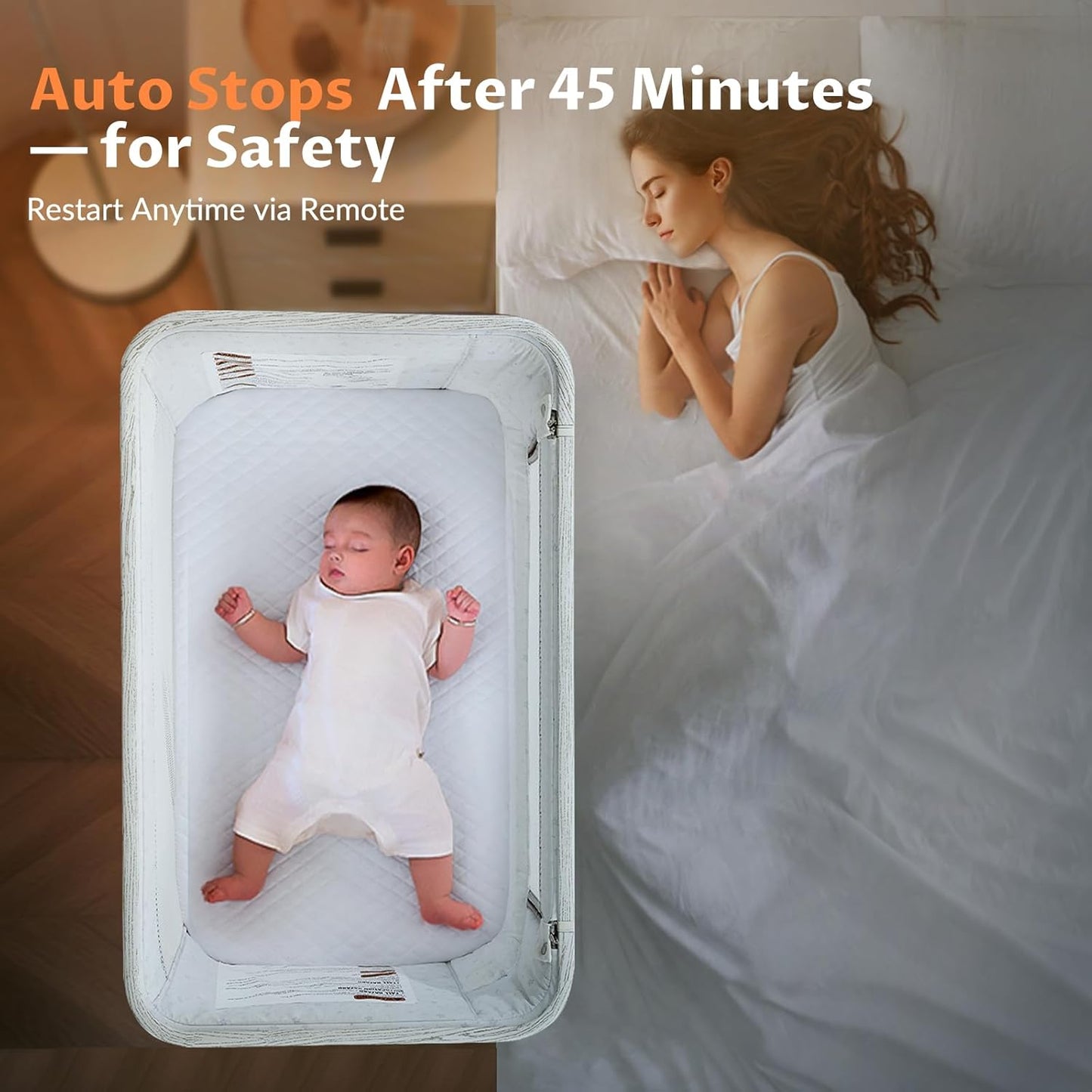 VaVaSoo Electric Rocking Bassinet for Baby Automatic Bedside Sleeper Rocks Itself 3 Speeds Auto Rolling Newborn Cradle 5 Height Adjustable with Music, Wheels, Storage, Dark Grey