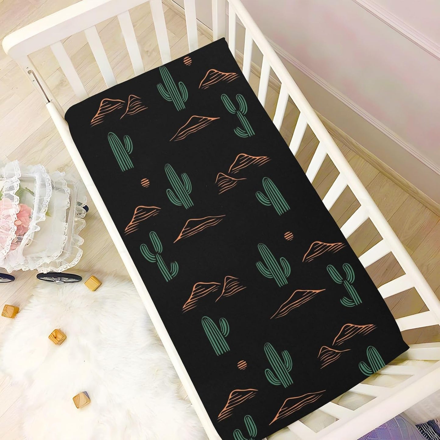Fitted Crib Sheets Pink Checkered and Bows Stretchy Portable Playard Sheets for Baby Toddler, Breathable Soft Mini Crib Mattress 39 x 27 in for Boys and Girls