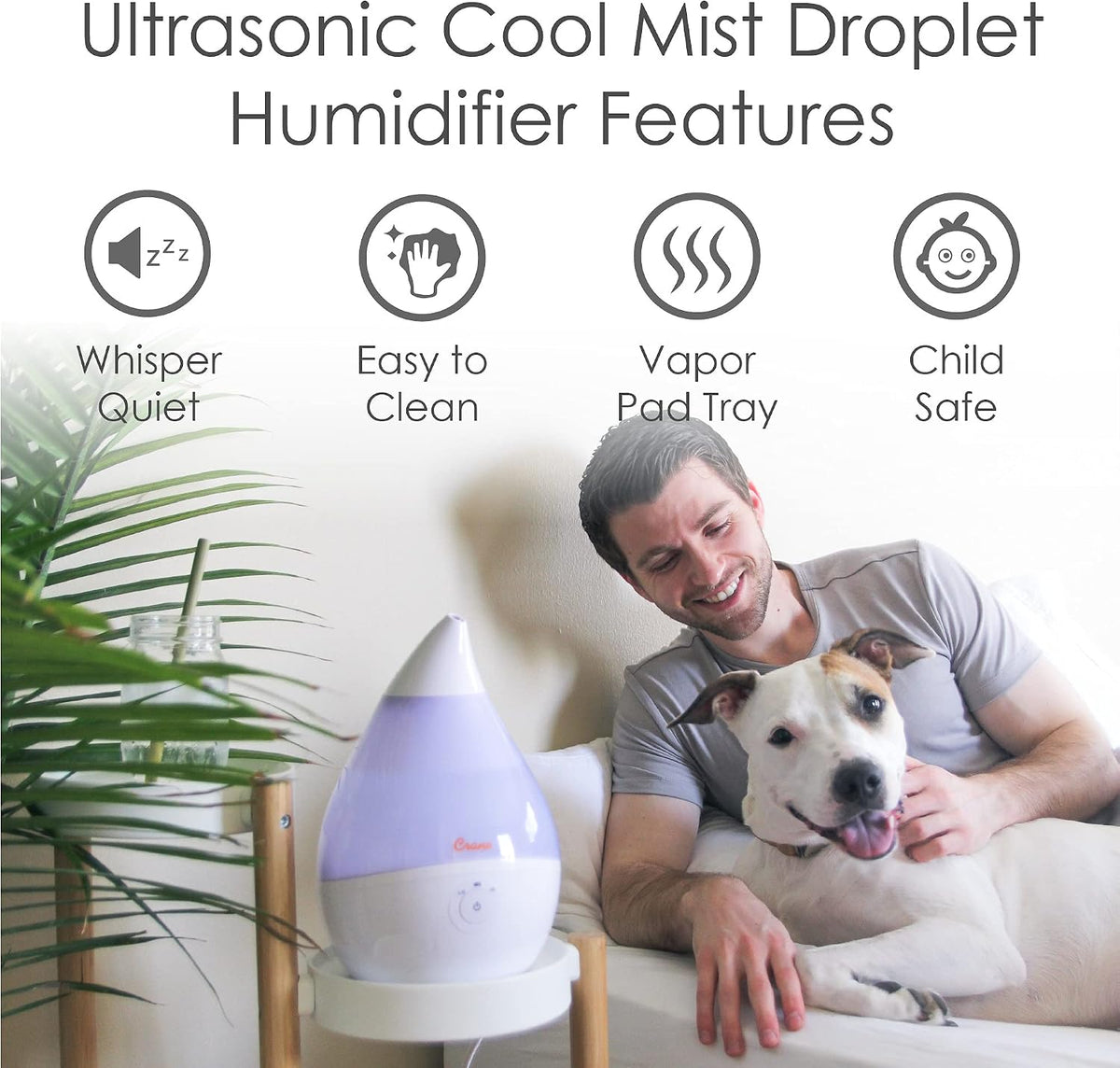 Droplet Ultrasonic Small Air Humidifiers for Bedroom and Office, 0.5 Gallon Cool Mist Humidifier for Plants and Home, Humidifier Filters Optional, White
