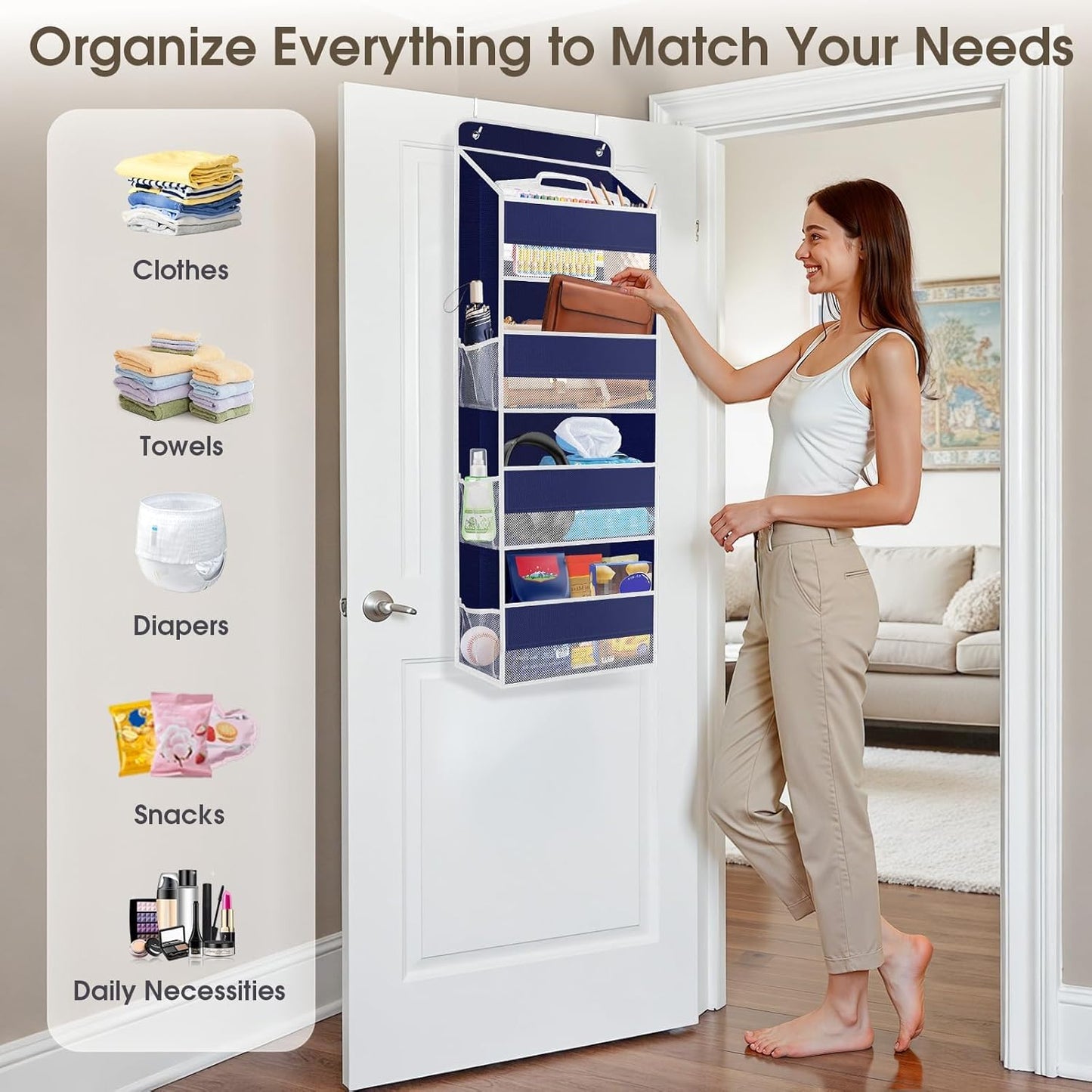 SpaceHacks 1 Pack Over The Door Organizer, Hanging Storage Organizer with Clear Window, 40lb Ultra Sturdy Large Capacity Room Organizer for Pantry Laundry Bathroom Nursery Closet Baby Essential (Grey)