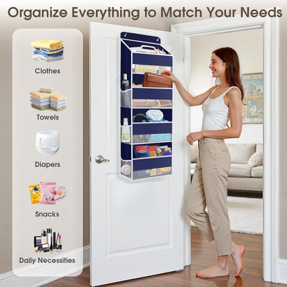SpaceHacks 1 Pack Over The Door Organizer, Hanging Storage Organizer with Clear Window, 40lb Ultra Sturdy Large Capacity Room Organizer for Pantry Laundry Bathroom Nursery Closet Baby Essential (Grey)
