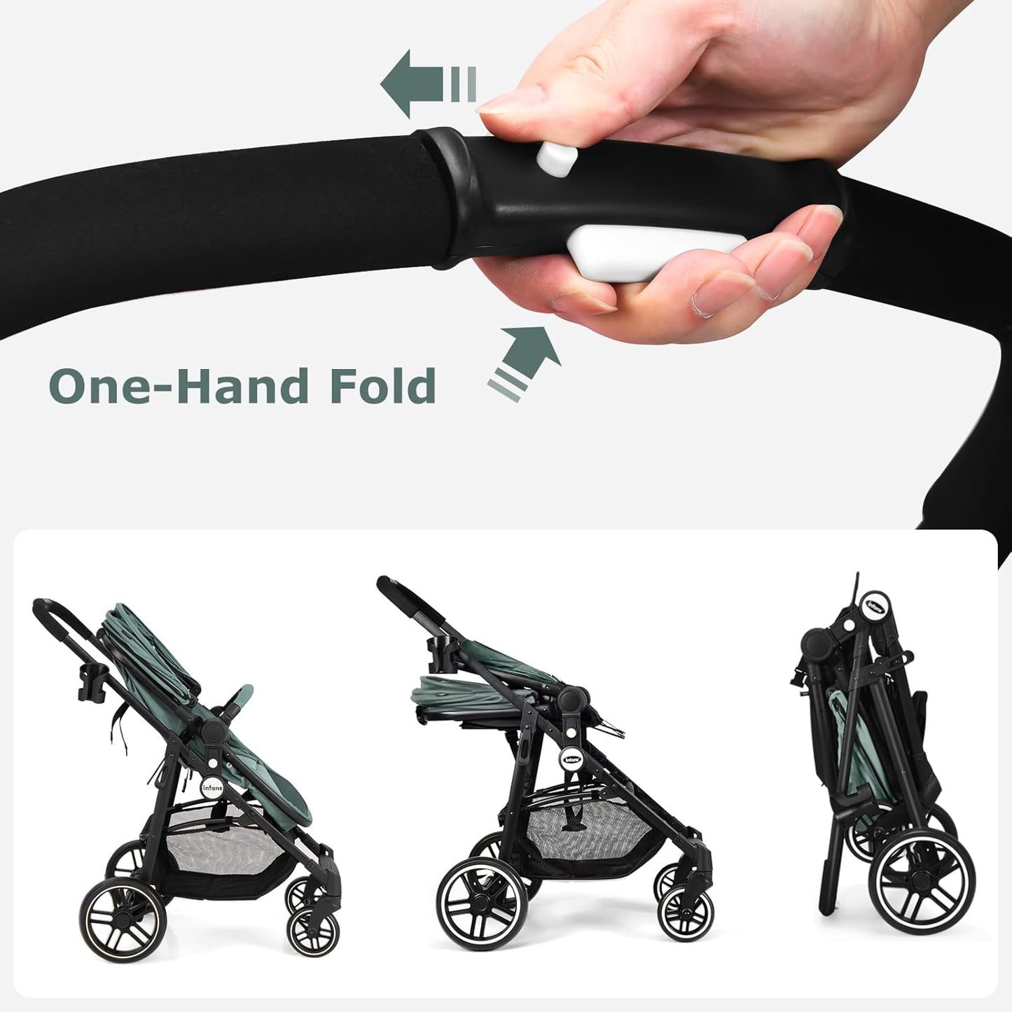 INFANS 2 in 1 Baby Stroller, High Landscape Infant Stroller & Reversible Bassinet Pram, Foldable Pushchair with Adjustable Canopy, Storage Basket, Cup Holder, Suspension Wheels (Black)