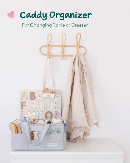 Lily Miles Baby Diaper Caddy Organizer, Quilted Nursery Storage Basket for Newborn Essentials and Diaper Changing Station, Gift for Baby Shower and Registry Must-Have (Willow Green)