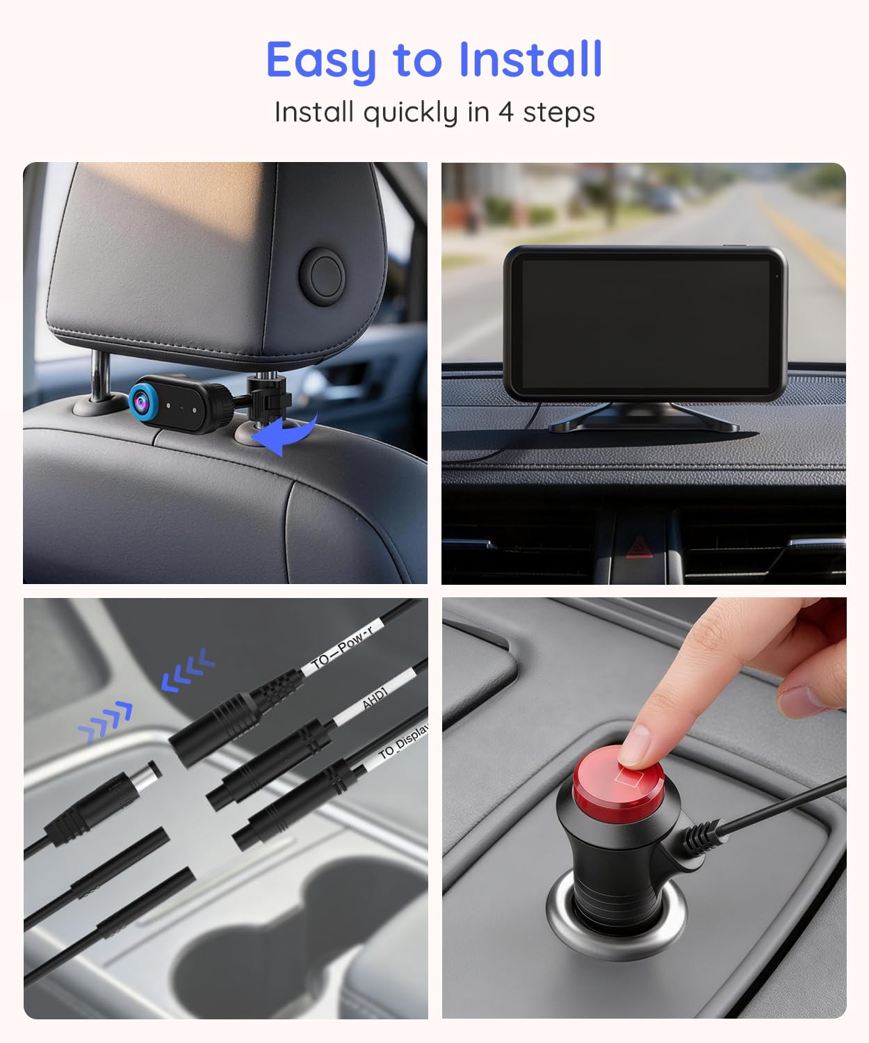 LUCKVIEW BM2 PRO Dual Baby Car Camera, 5.2" 1080P HD Display for Rear-Facing Car Seats, IR Night Vision, Anti-Shake Mount, Easy Install – Ideal for Parents with 2 Kids and Pets (Blue)