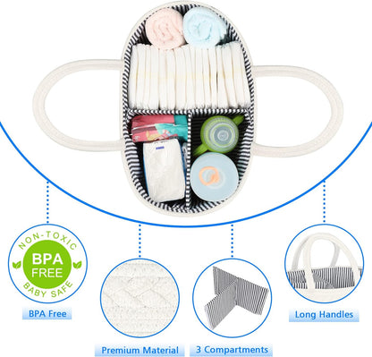 ABenkle Baby Diaper Caddy, Nursery Storage Bin and Car Organizer for Diapers and Baby Wipes, Cotton Rope Diaper Basket Caddy, Changing Table Diaper Storage Caddy