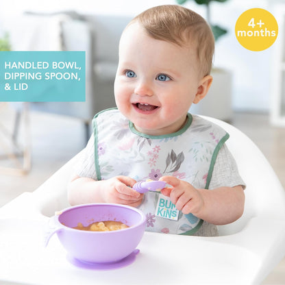 Bumkins Baby Bowl, Silicone Feeding Set with Suction for Baby and Toddler, Includes Spoon and Lid, First Feeding Set, Training Essentials for Baby Led Weaning for Babies 4 Months Up, Sage