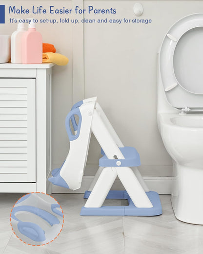 Forbena Toddler Potty Training Seat with Step Stool Ladder, Toilet Potty Seat for Baby Boys Girls Toddlers, Kids Chair Stairs with Handles and Soft Cushion (White and Grey)